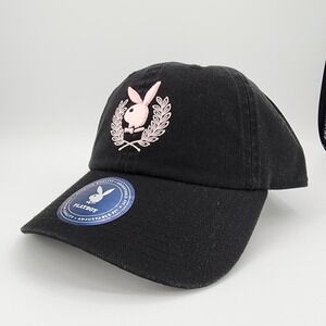 Playboy‎ Dad Hat Mens OSFM Black Pink Bunny Laurel Embroidered Cotton Cap NEW